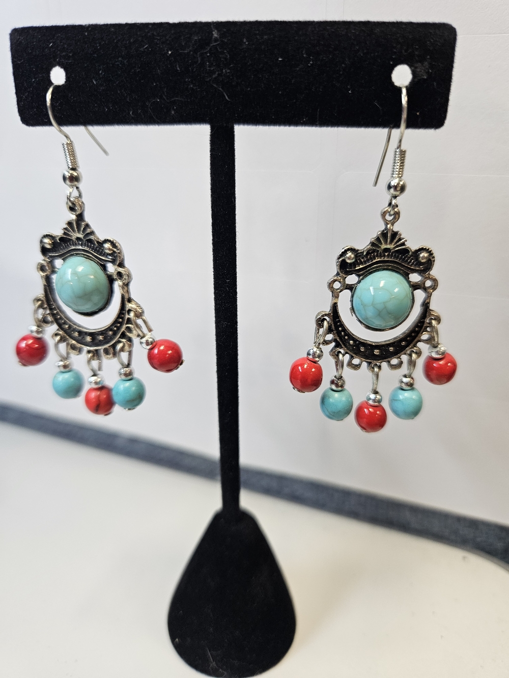 Turquoise & Red Boho Dangle Earrings - Women Jewelry